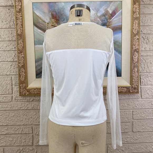 Gioano Sheer Mesh Contrast Pullover Style Knit Top - Picture 7 of 8